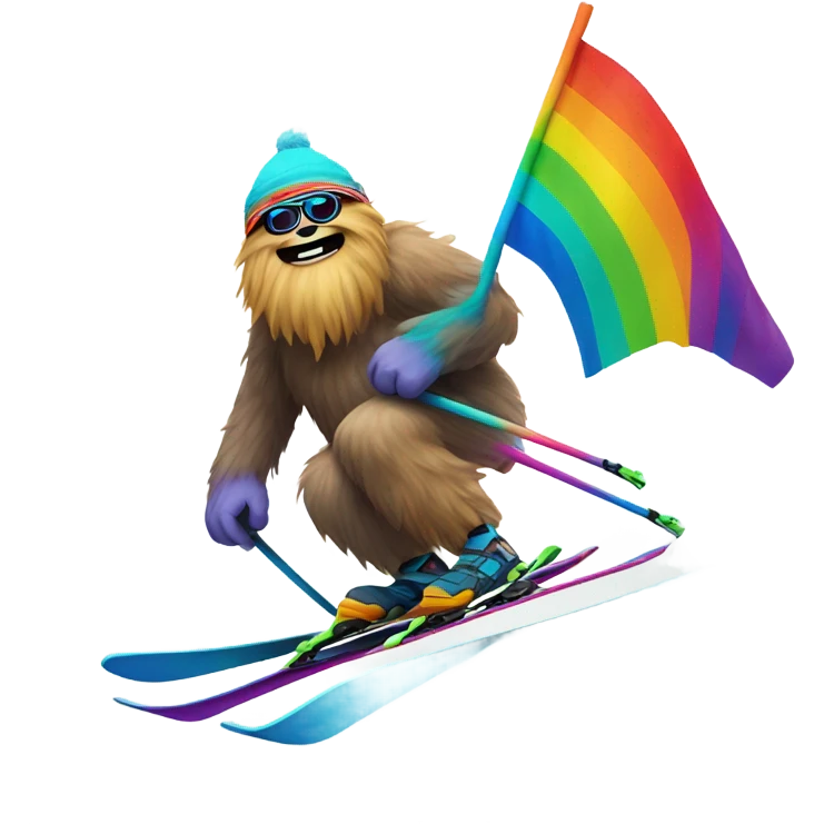 a rainbow yeti on skis  emoji