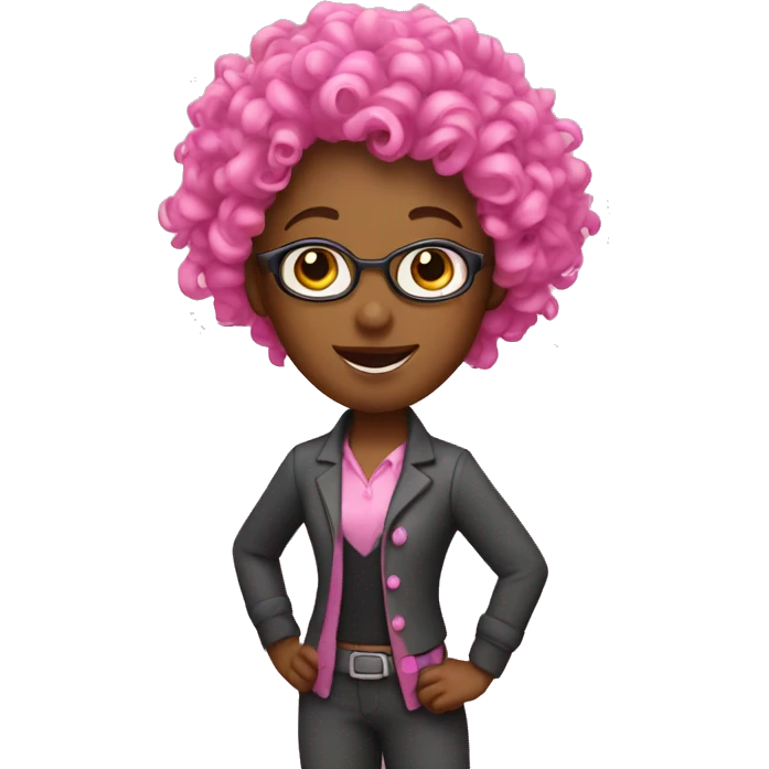 Pink teacher dancers in curly hear  emoji