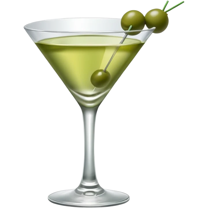 martini with 3 green khaki olives all at the same stick and same size . liquid should be a clear color.  emoji