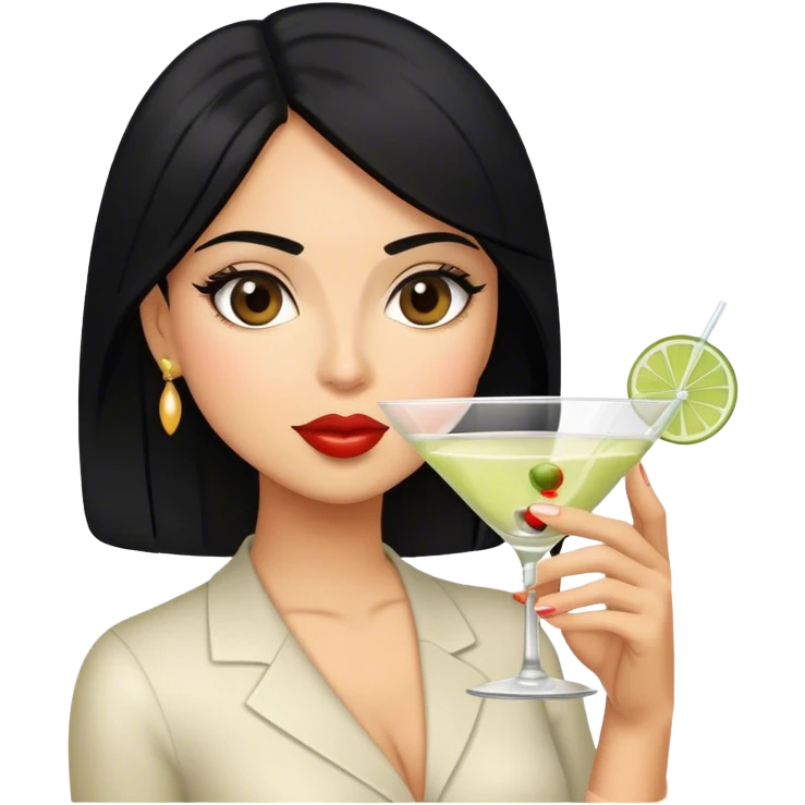 black haired female Hispanic looking drinking martini emoji