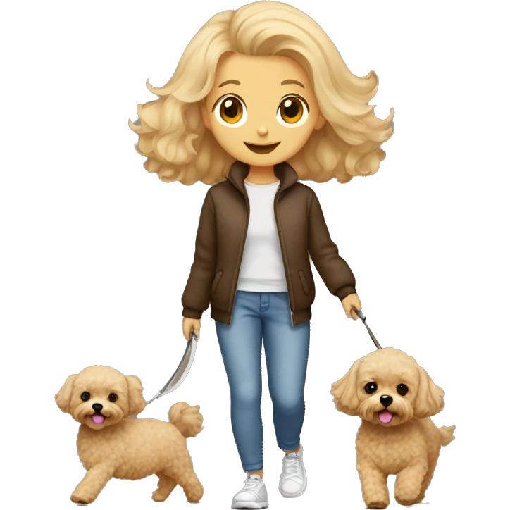 Brown Maltipoo walk with blonde girl emoji