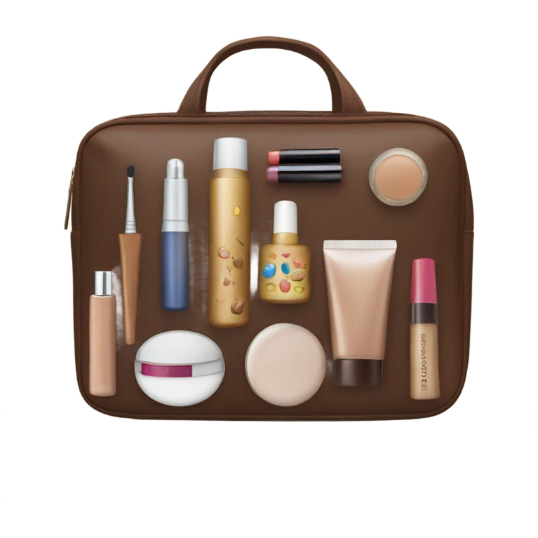 Brown Cosmetic Bag with cosmetics emoji