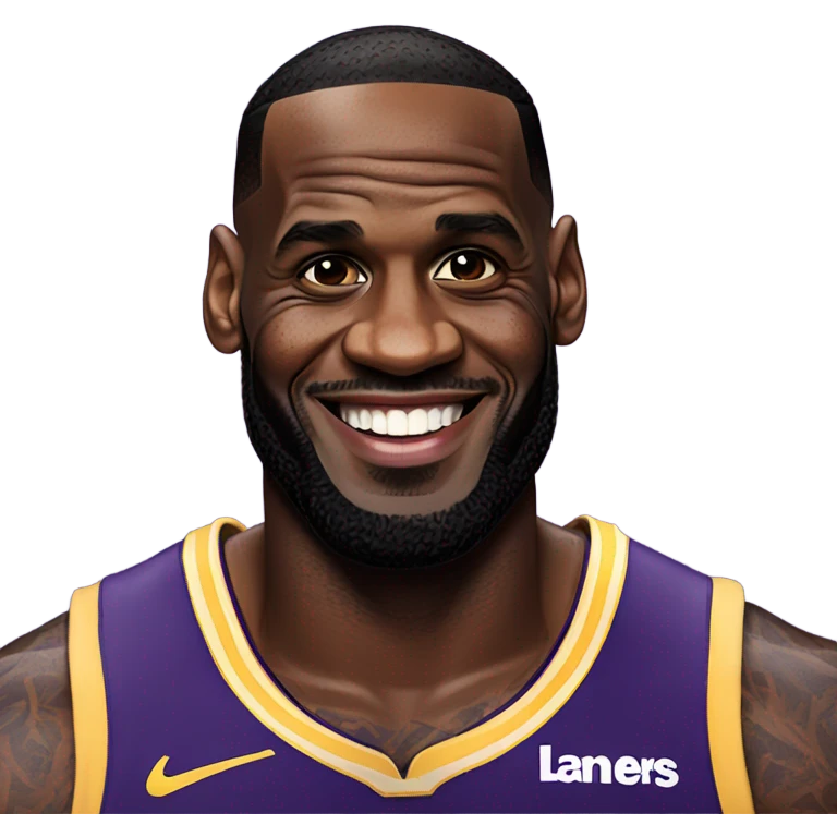 LeBron James in his lakers jersey smiling emoji