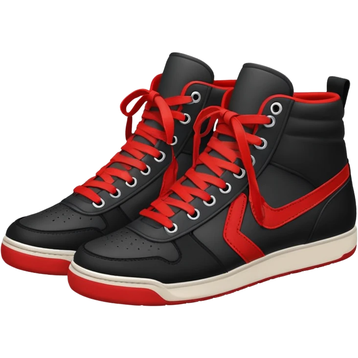 an ios genmoji for pair of black mid top sneakers with red laces emoji