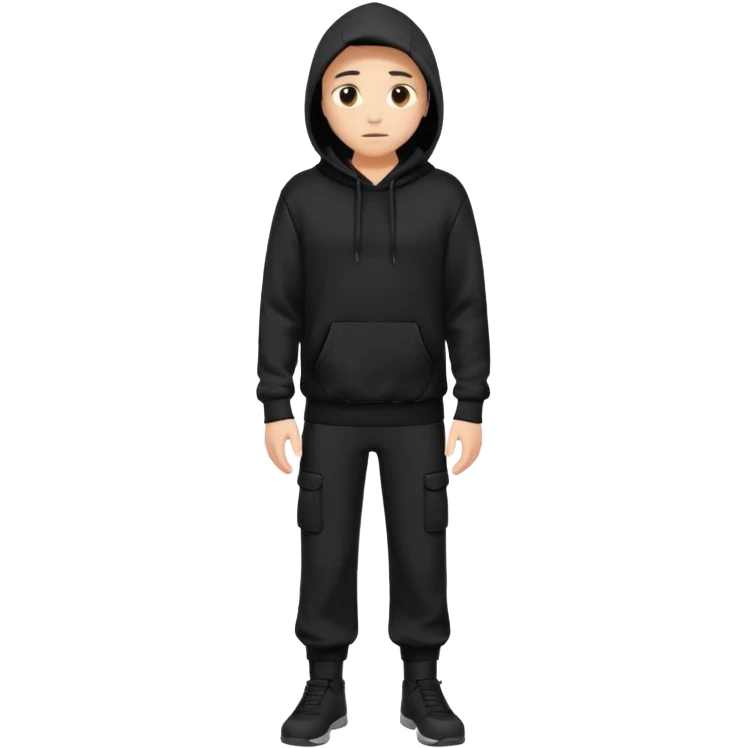 fullbody Mysterious man in black hoodie, hands in pockets and black pants emoji