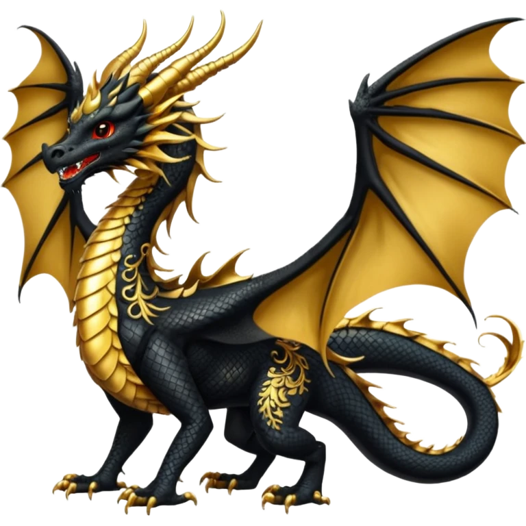 a golden dragon with two legs and two wings and one tail and black wings emoji