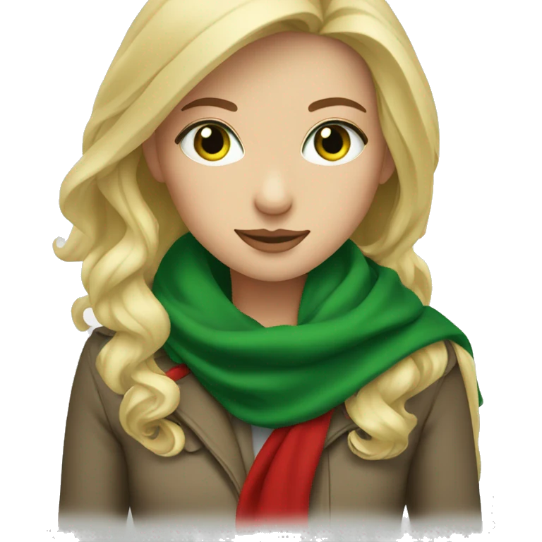 cold blonde girl with green eyes red scarf  emoji