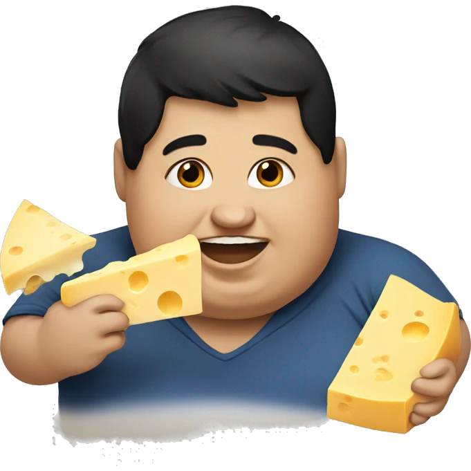 Fat boy with black hair eating cheese emoji