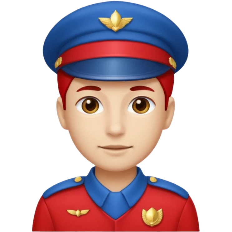 Vendeur comptoir habiller en rouge portant une casquette bleueu emoji