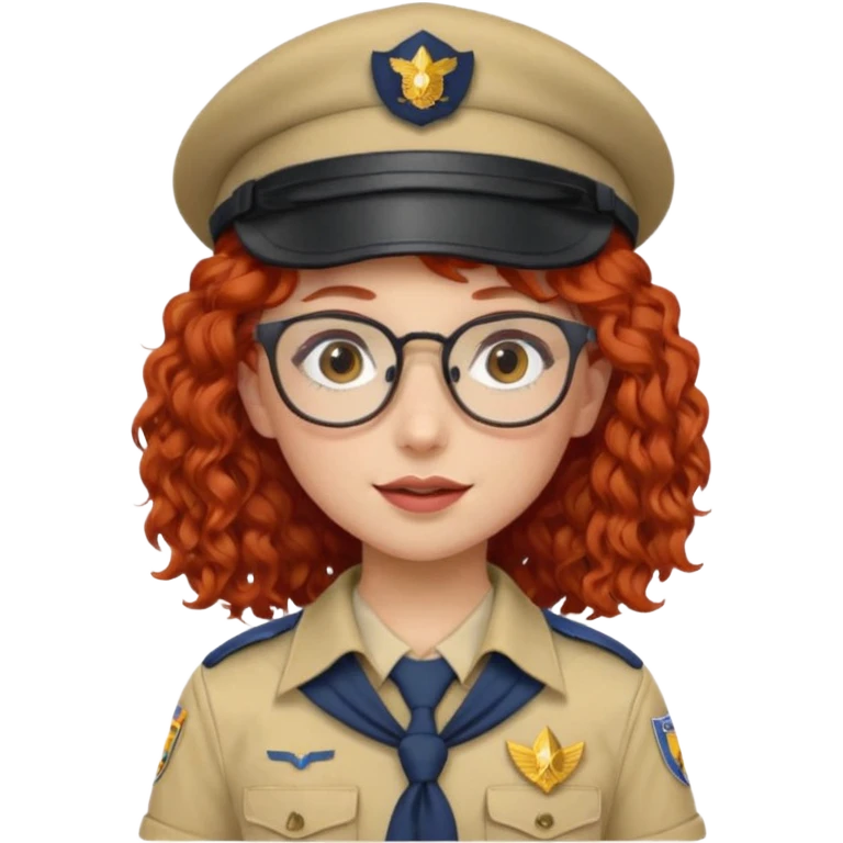 scout girl with red curly hair and uniform and hat and glassess emoji