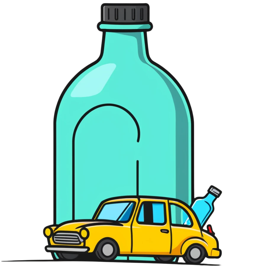 car with a driver sipping from a bottle, wobbly motion lines emoji