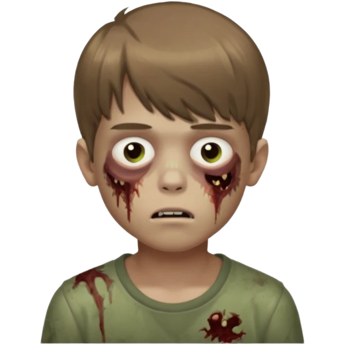 quero um emoji de um menino com pele de zumbi cabelo castanho claro e de franja olhos menores boca fechada  emoji