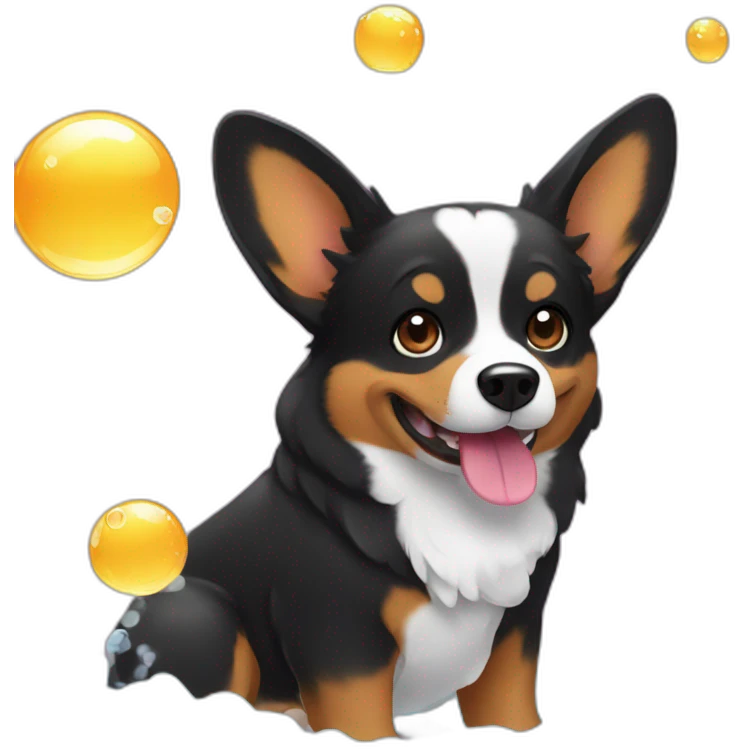 Black corgi with Big bath bubbles emoji
