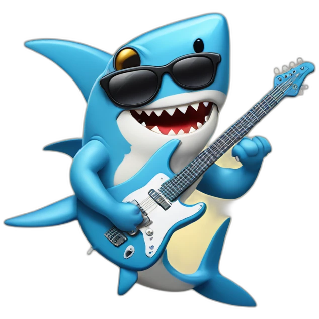 Shark with sunglases and an electric gitar emoji