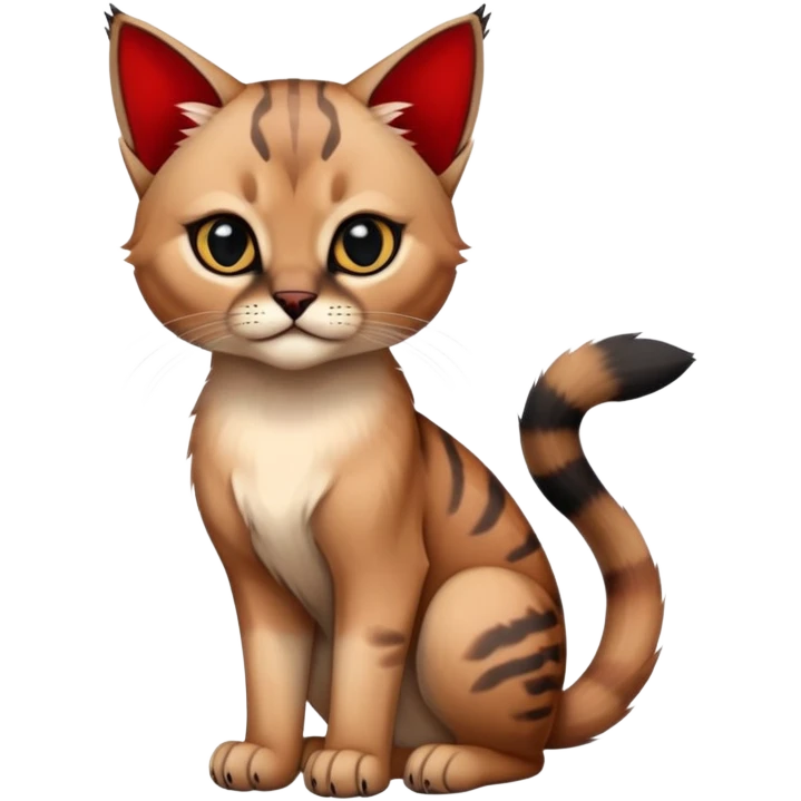 Gothic exotic Red and black and edgy and cute shiny Fantasy-Siamese-Bobcat-Caracal-Scottish-Fold-feline-Fakémon-feline-hybrid (full body) emoji