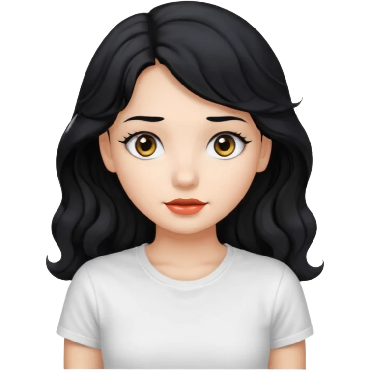 Beautiful girl,Black hair,wavy hair long hair,Black eyes, white T-shirt emoji