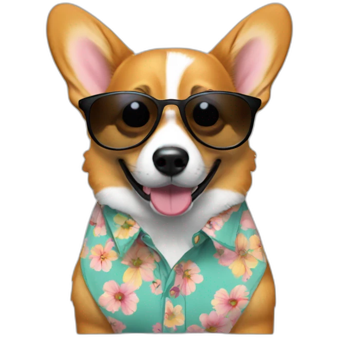 corgi with sunglasses and flowered shirt emoji