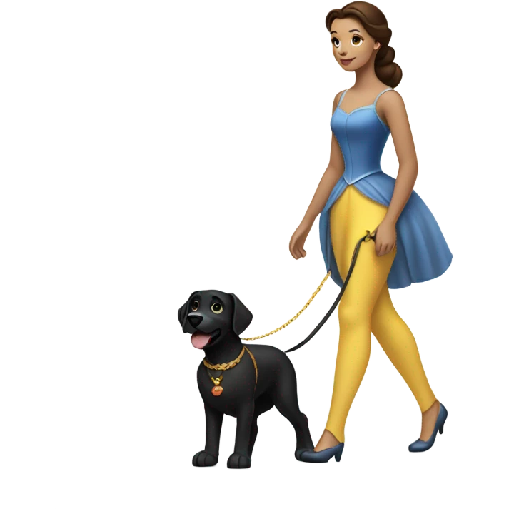 Princess belle walking a black lab emoji