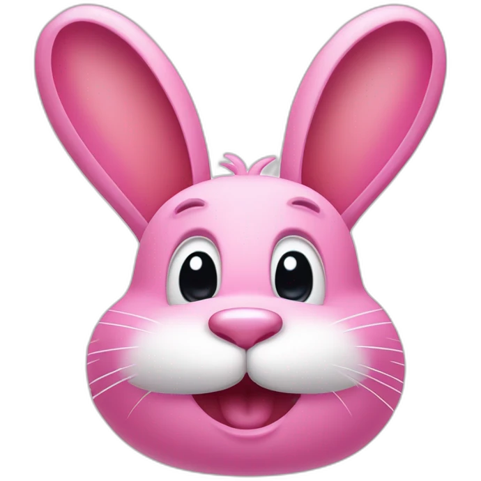 pink bunny with an oval head and white moustache, a round pink nose and a huge smile that takes up half his face emoji