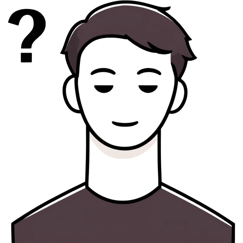 silhouette of a head with shoulders of a man painted in dark color and the edges are semi-blurred, and on the place where his face should be there is a white question mark emoji
