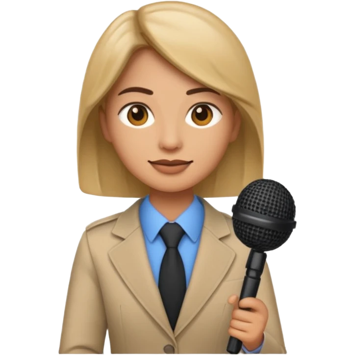 CNN journalist emoji holding a microphone with CNN logo, professional attire, neutral background emoji