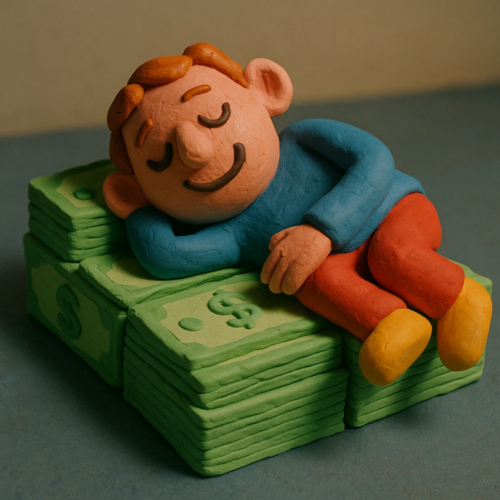 happy person napping on mattress of money emoji