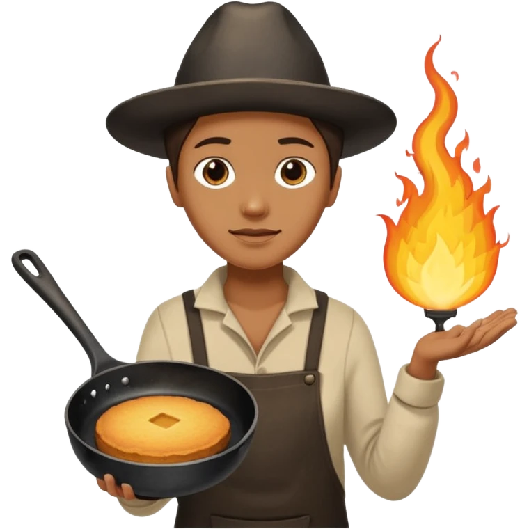 skillet with cornbread and hand on fire emoji