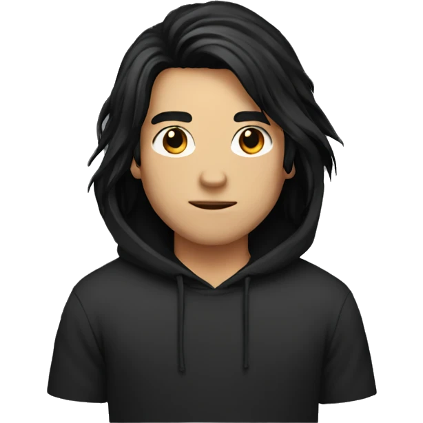 Guy with long black hair and black hoodie emoji