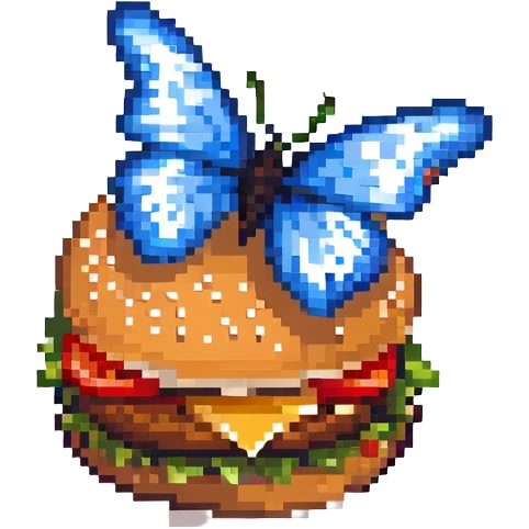 black butterfly sitting on a burger emoji
