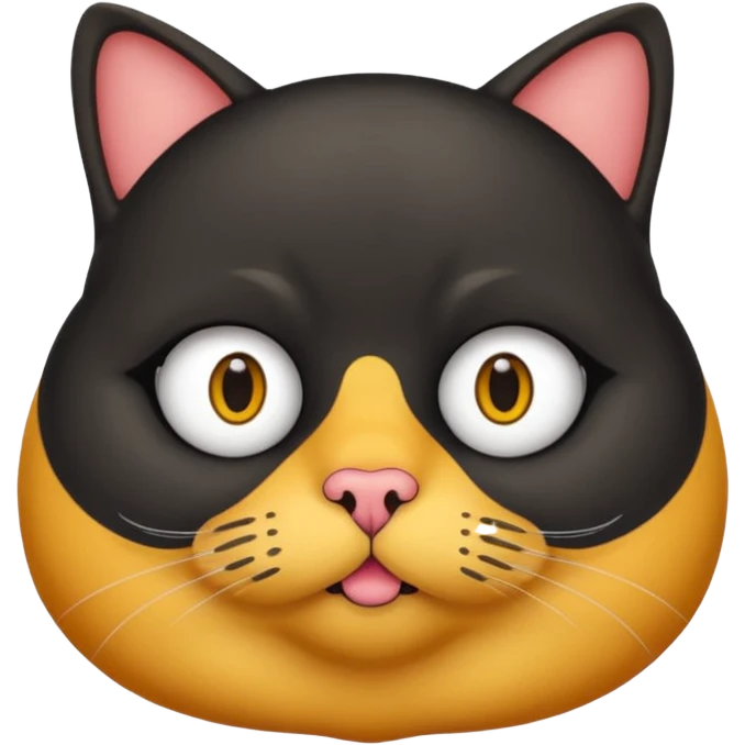 Un gato negro gordito con los ojos de color amarillos sentado emoji