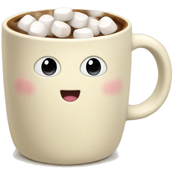 Cream colored Coffee mug with steam and little marshmallows inside emoji