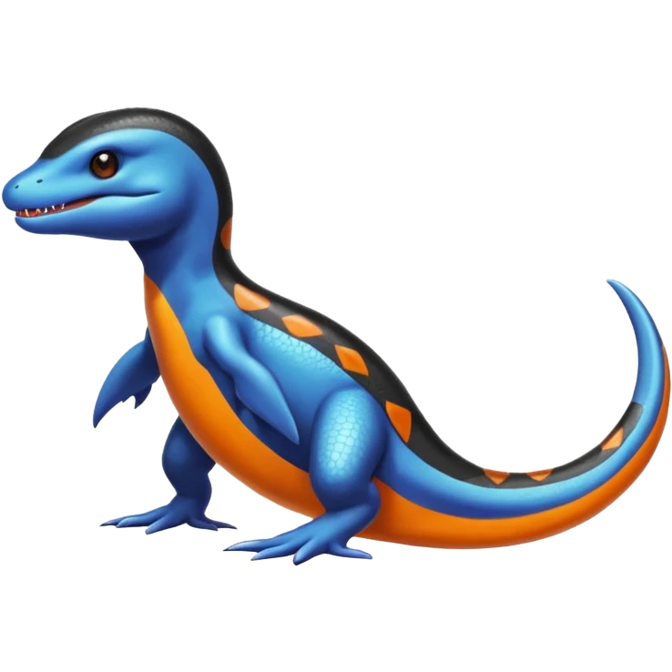 Shiny Black Koraidon-Latios-Salamander-Fakémon-hybrid-creature (full body) with orange belly emoji