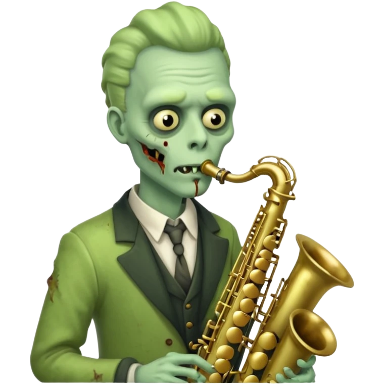 Zombie saxophonist – bent saxophone, puffed cheeks, eerie jazz vibe.
 emoji