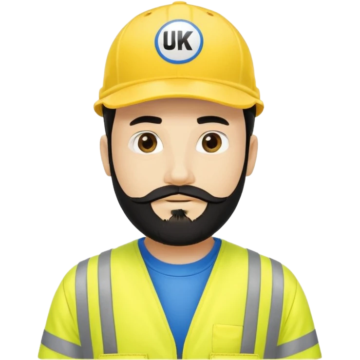 Man in yellow hi vis overalls, with black hair and full beard, with blue baseball cap saying ukpn emoji