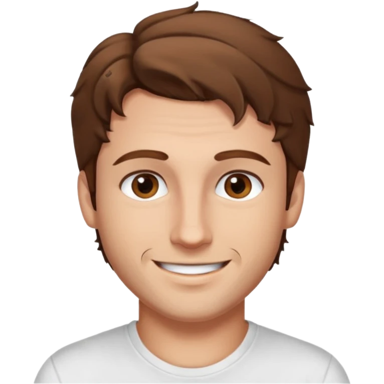 Kjekk mann (lys i huden) som har pynta seg.  fargen på håret er brunt og HAN har midtskille og litt søte krøller . Litt øyevipper men ikke mye og litt mørke brun. Skal se HOT Å SEXY UT smile mer!!! Ca 20 år gammel. HVIT T-SKJORTE emoji