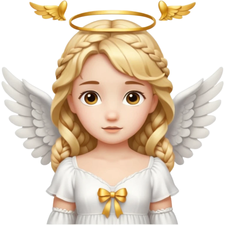 Cute Girl with Angel Wings and one golden bow in braided hair emoji