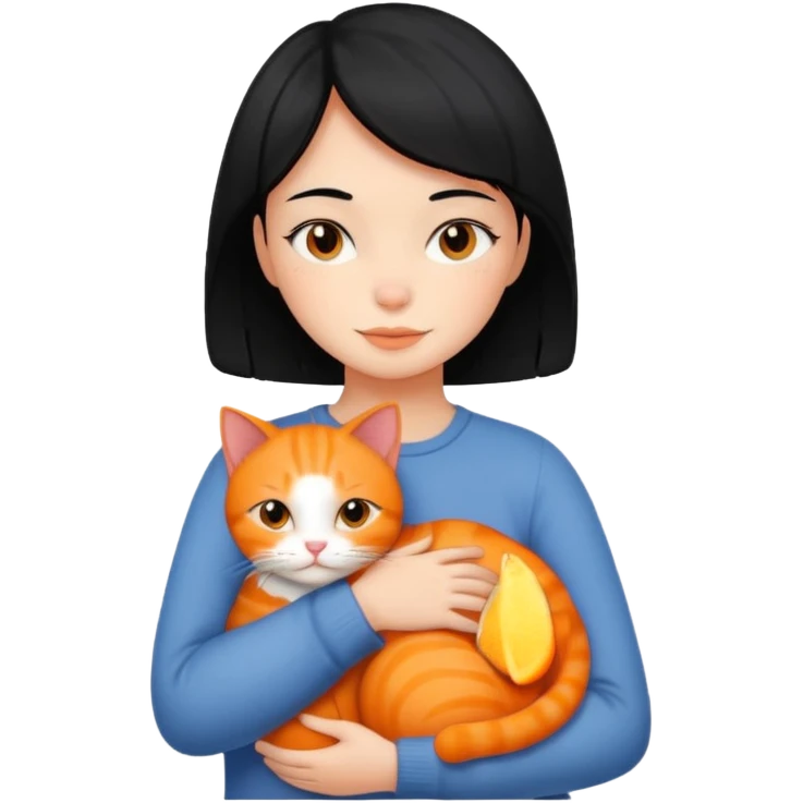 Orange cat being hugged by a short black hair girl  emoji