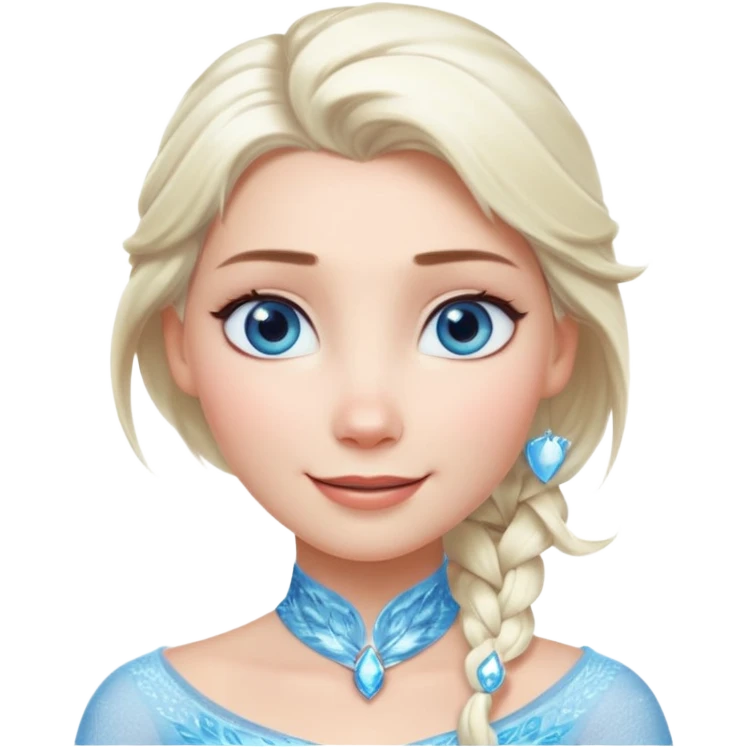 Кинематографический реалистичный портрет Эльзы с реалистичной текстурой кожи, мягким естественным освещением и изящно детализированными платиново-русыми волосами Её  выразительные голубые глаза излучают уверенность, спокойное выражение. Морозная свежесть  emoji