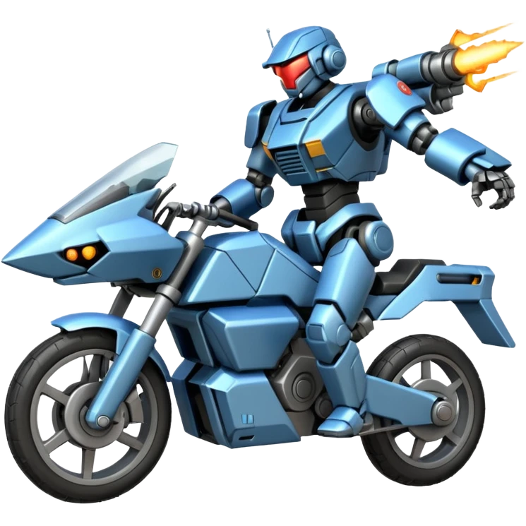 an army mech shooting forward enemy mech motorcycle  emoji