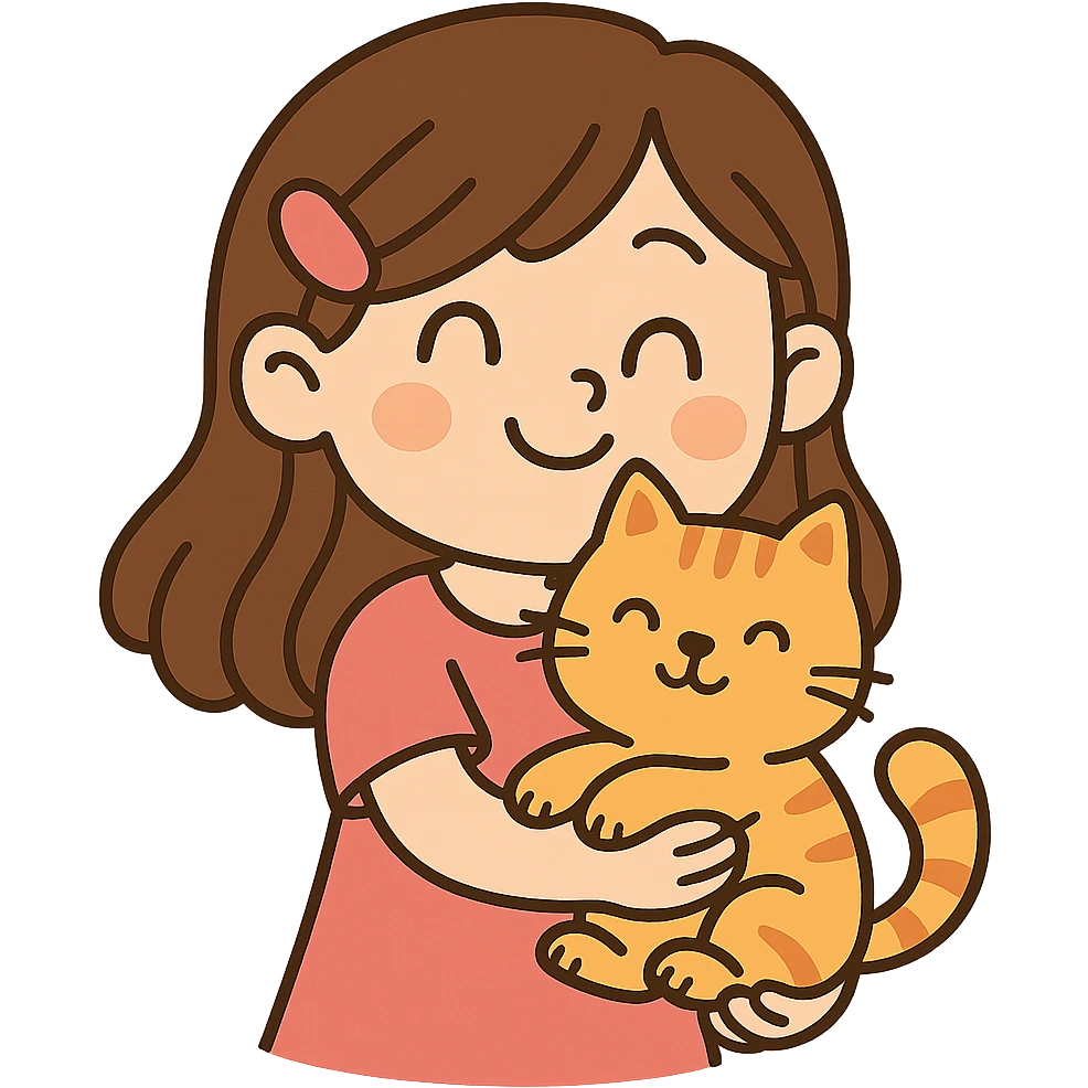 a girl holding a cat in a cute cartoon style emoji