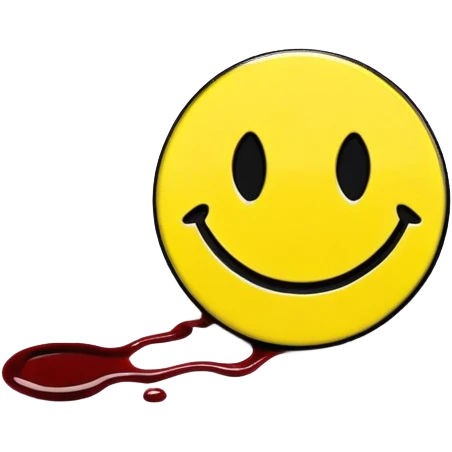 Yellow smiley face pin with a small blood splatter from Watchmen comic book emoji