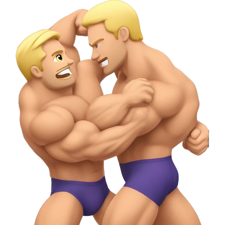 Muscular Caucasian gay bodybuilders wrestling emoji
