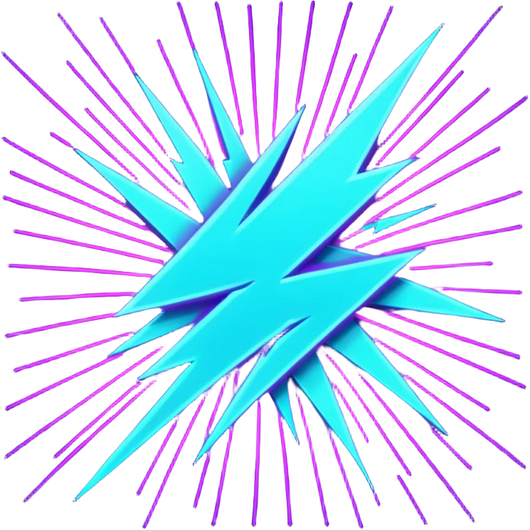 Minimalist emoji, a stylized lightning bolt cutting through a neon laser grid, 80s/90s retro-futurism style, bright purple and cyan, white background. emoji