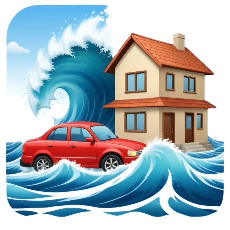 TSUNAMI DESTRUYENDO CASA Y CARRO emoji