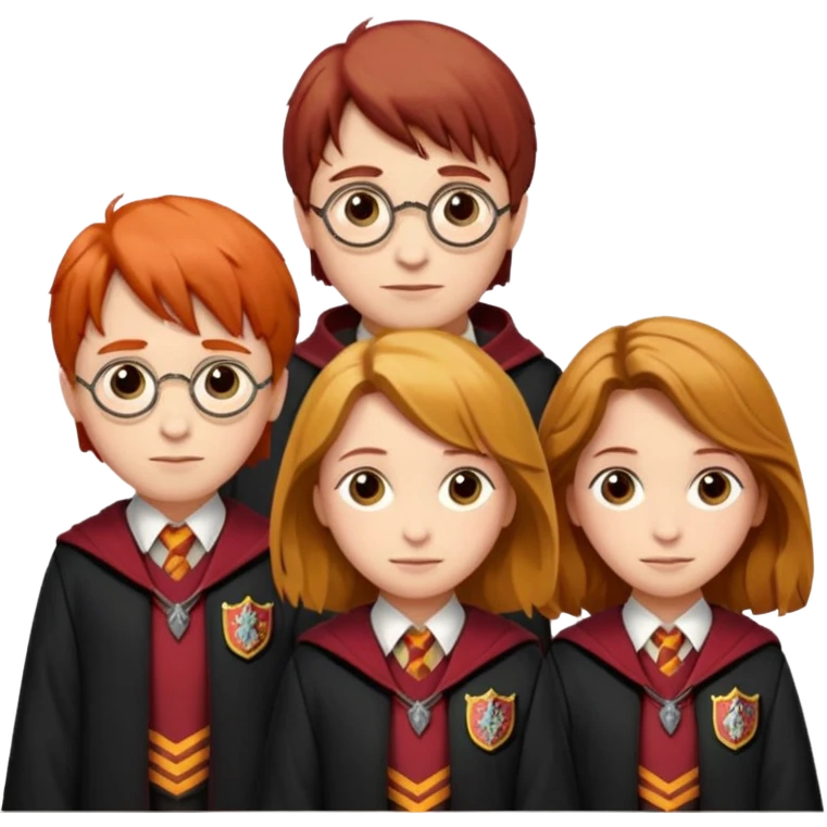 harry potter, ronald weasley and hermione granger in gryfinndor uniform emoji