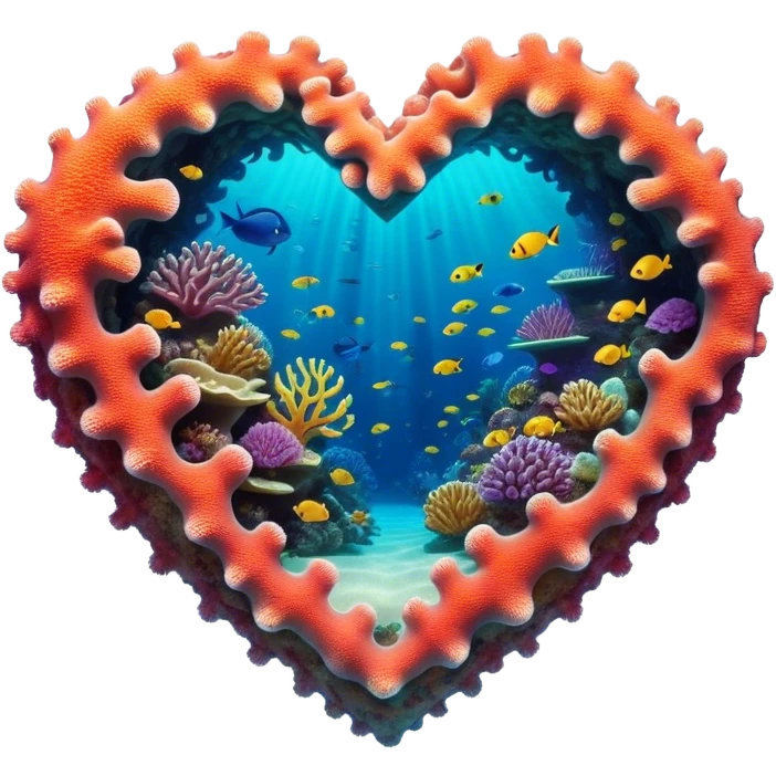 Cinematic Realistic Heart Reef Landscape Emoji, depicted with a naturally heart‚Äêshaped coral formation in vibrant marine hues, rendered with detailed underwater textures and luminous lighting. emoji