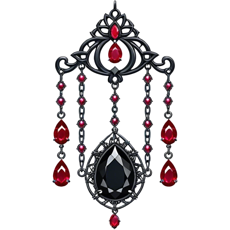 Epic gothic Hanging suncatcher, chains with shiny sparkly with ruby-gemstones and obsidian-gemstones,  emoji