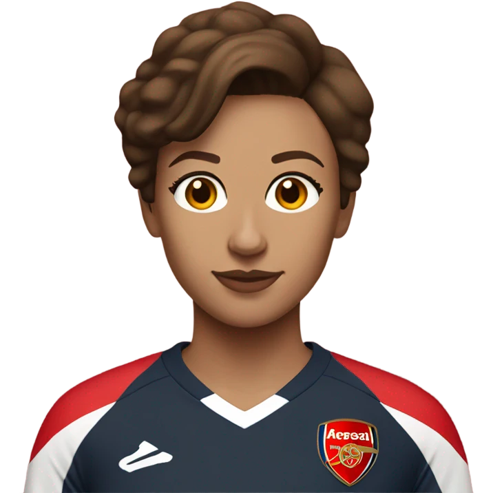 Pretty woman with short brown hair wearing an Arsenal jersey emoji
