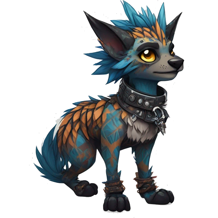 cool edgy fantasy animal fursona creature by griffsnuff & LiLaiRa & Falvie with badass colors with patterns and a spiked collar full body emoji