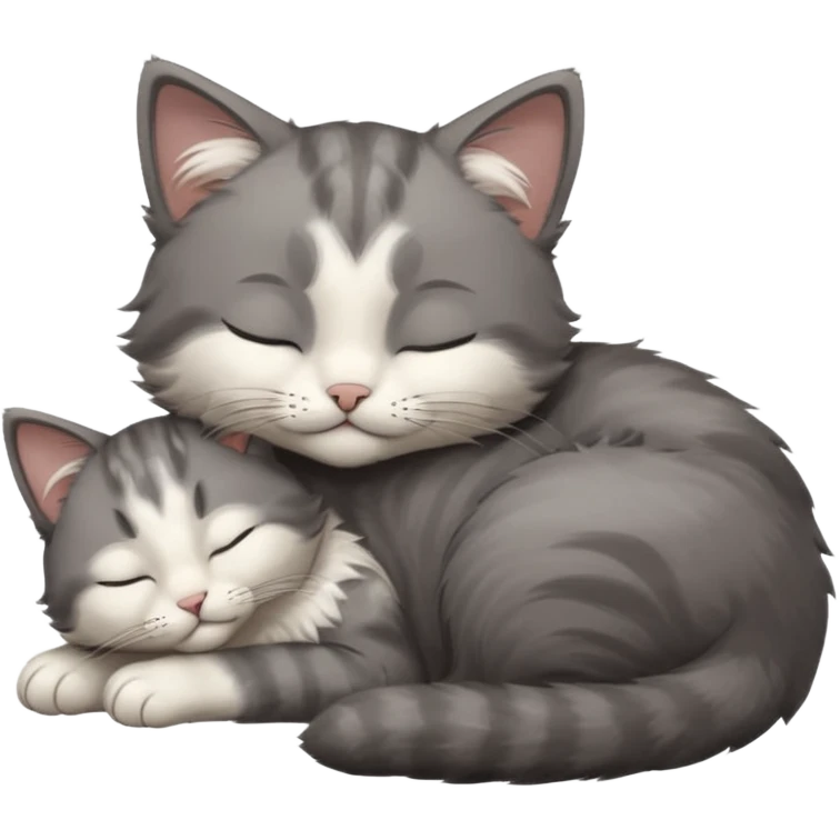 dark grey and white small cat with closed eyes, leaning his head on his paw while leaning on his elbow lying down emoji